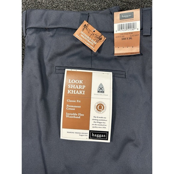 New Haggar Pants Men's 34x34 Gray Look Sharp Khaki Pleated‎ Cuffed Office Dress - Picture 3 of 7